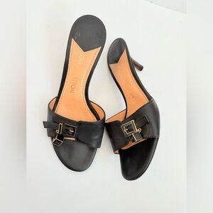 Louis Vuitton Vintage Black Pebbled Leather logo Dice mule heel sandals EU 38.5